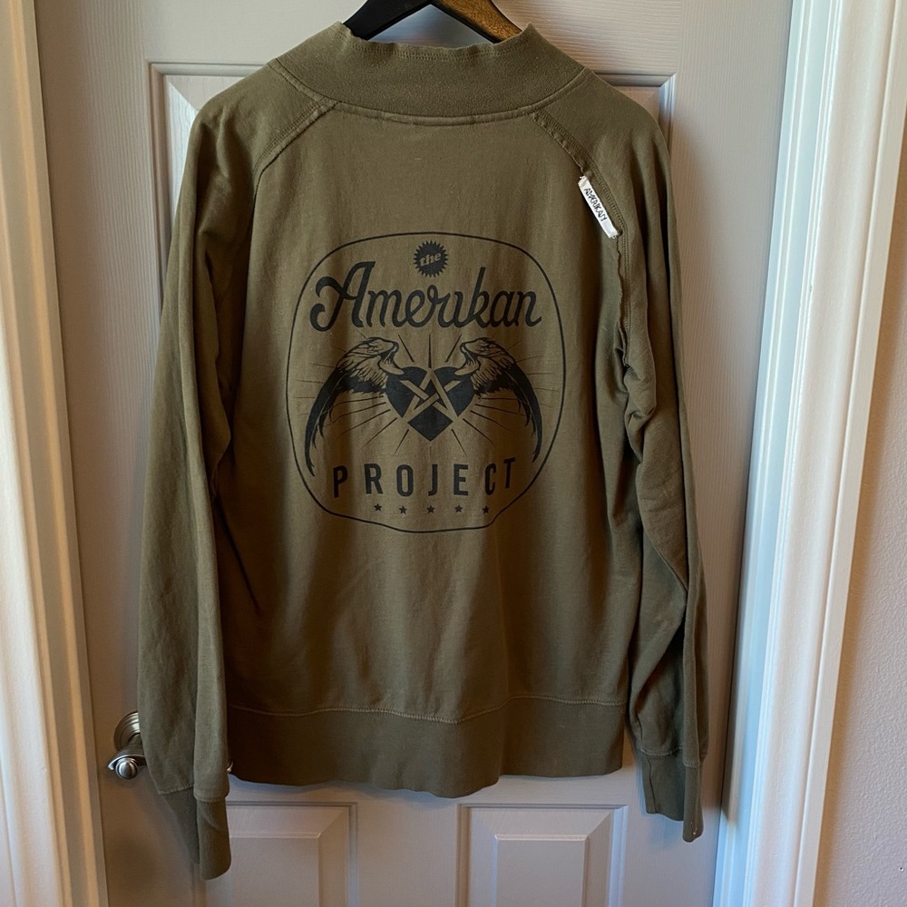 AMERIKAN Project Dark Olive Army Green Zip Front Sweater SZ L